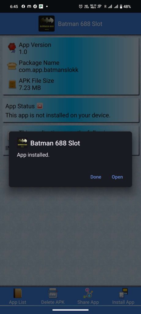 Batman688 APK installed