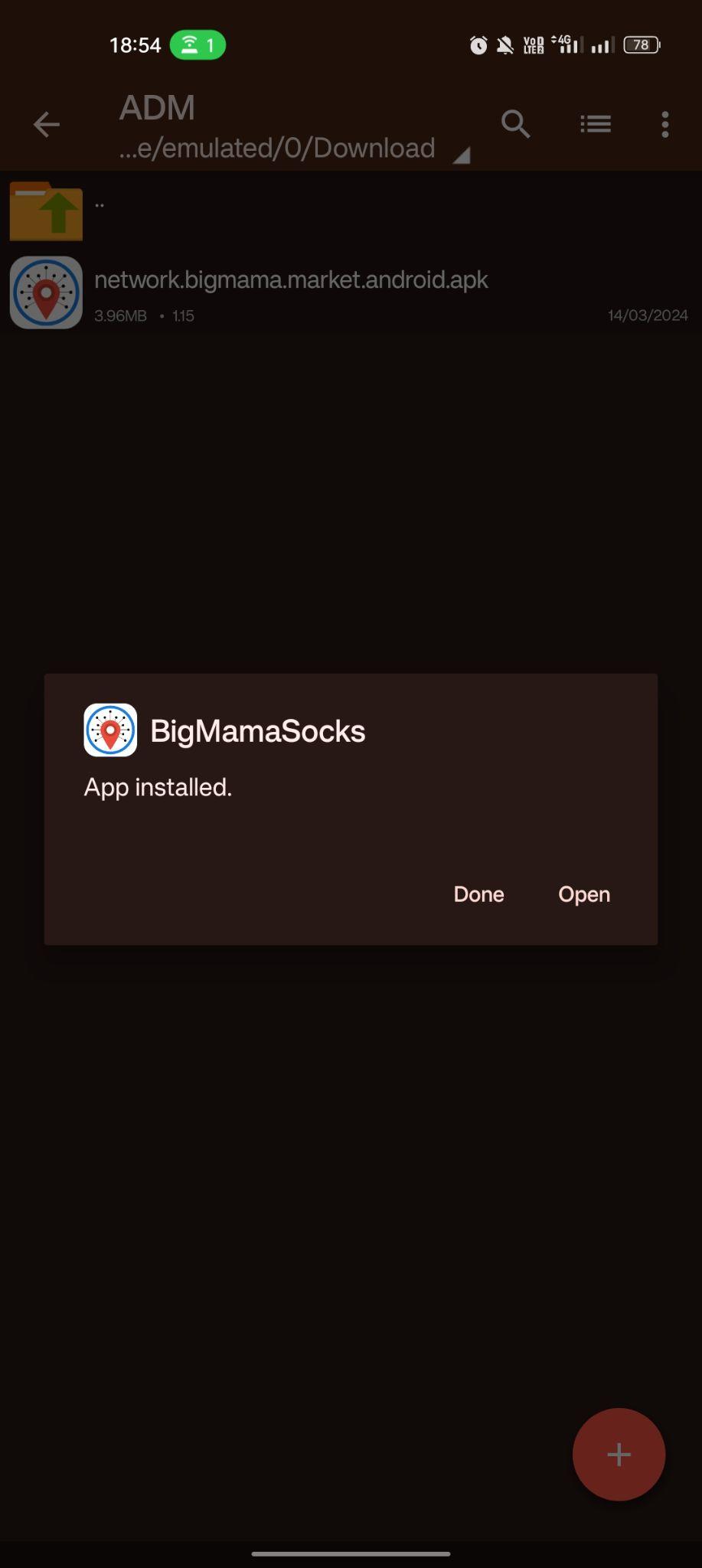 BigMama VPN apk installed