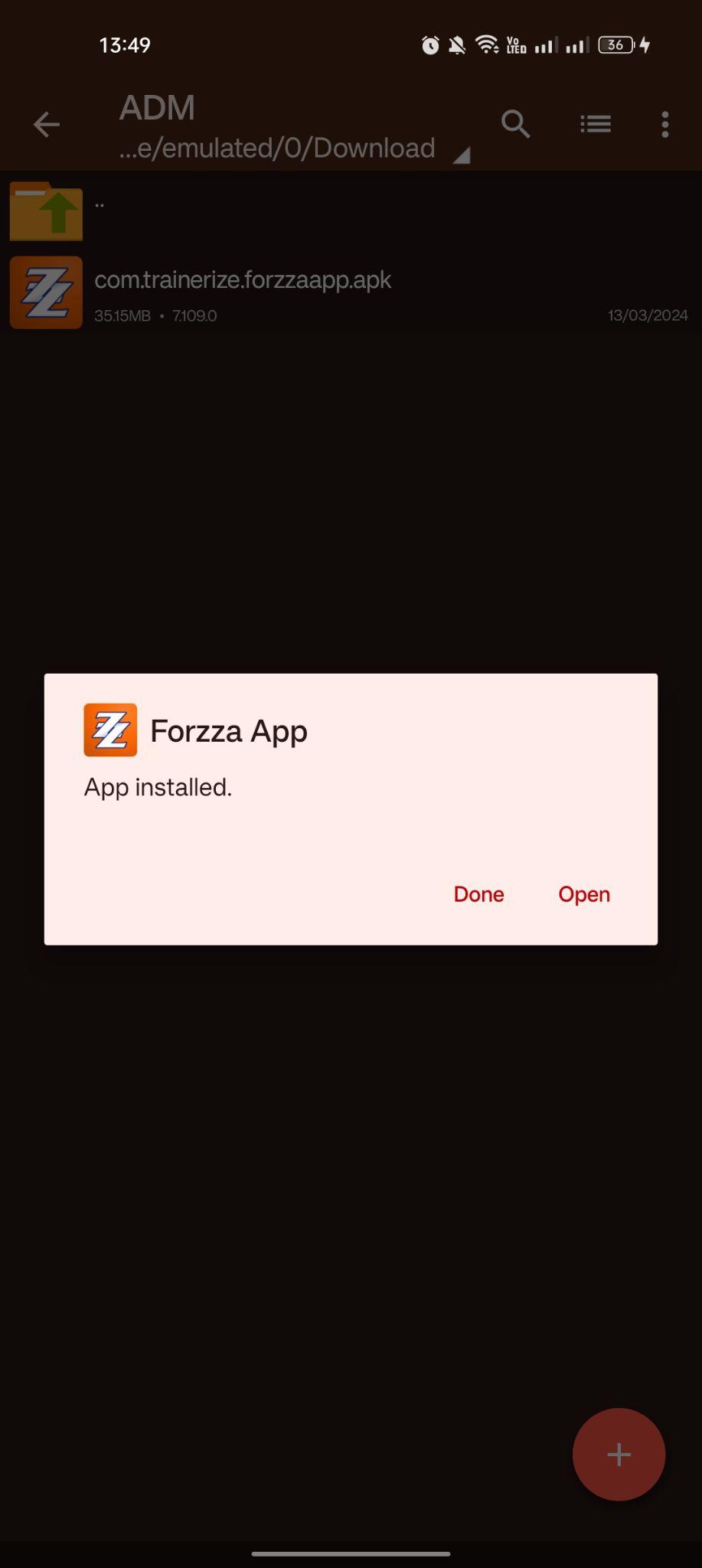 Forzza apk installed