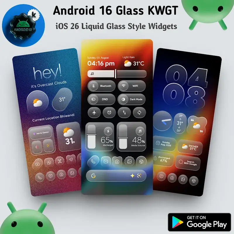 Android 16 Glass KWGT screenshot 1