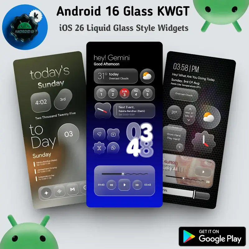 Android 16 Glass KWGT screenshot 1