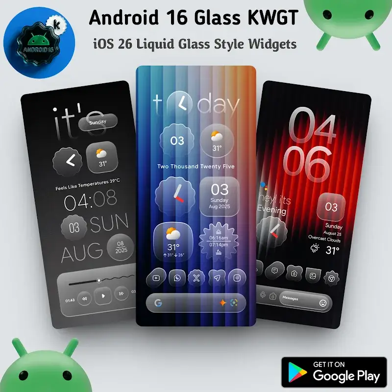 Android 16 Glass KWGT screenshot 1