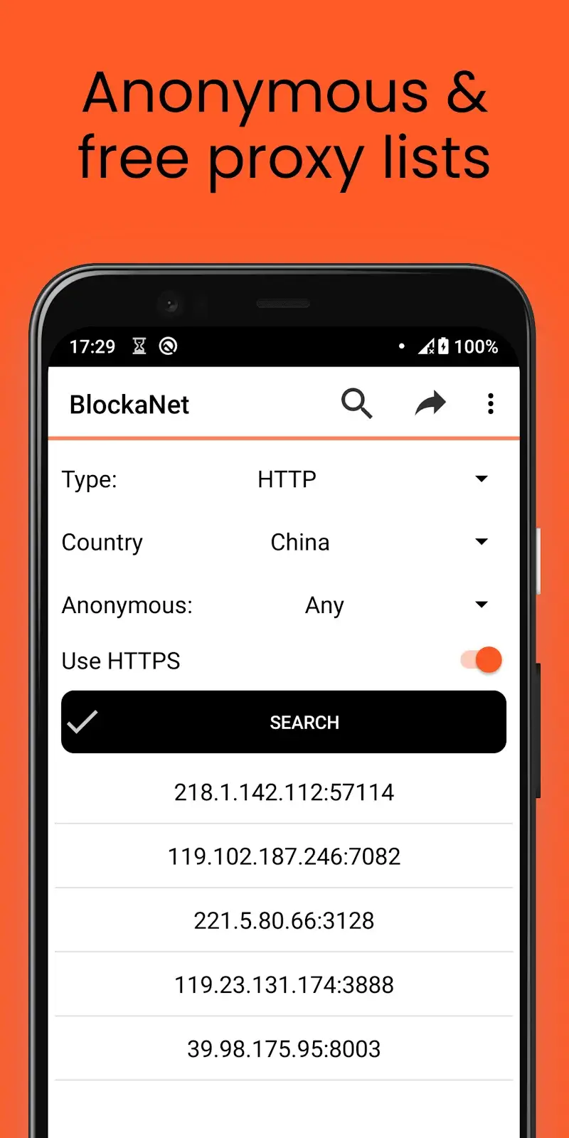 BlockaNet: Proxy list browser screenshot 1