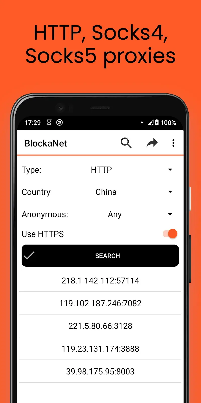 BlockaNet: Proxy list browser screenshot 1