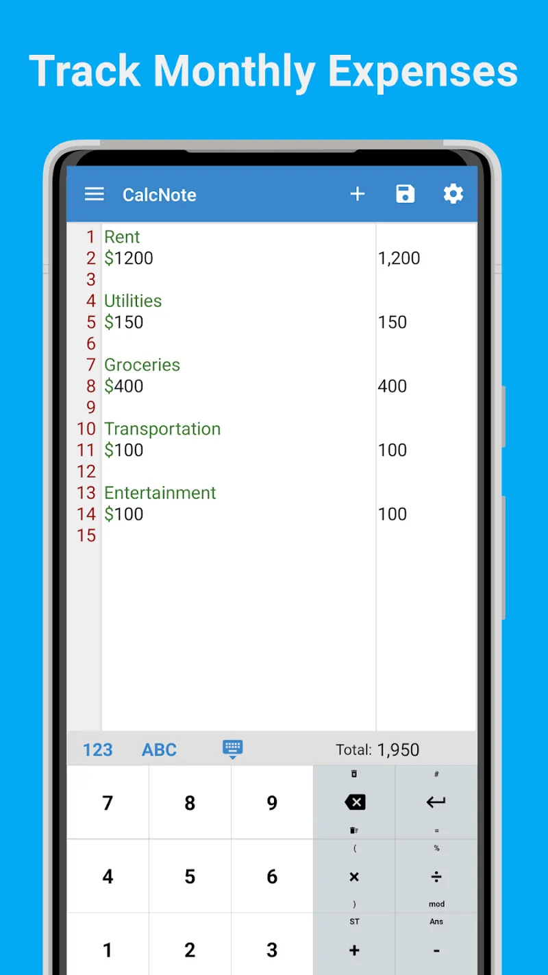 CalcNote - Notepad Calculator screenshot 1