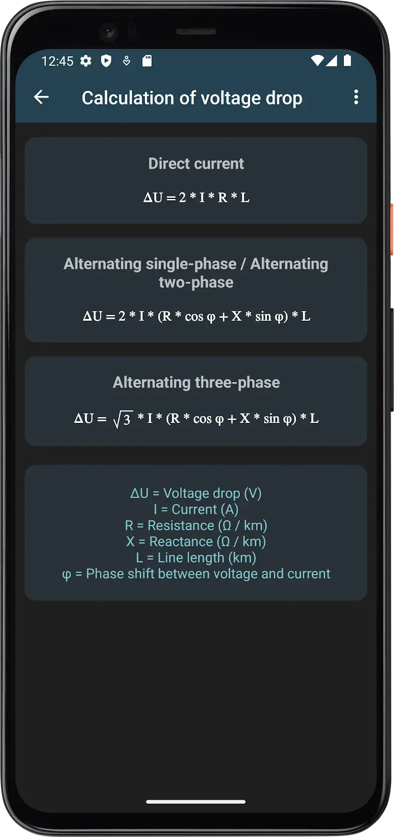 Electrical Calculations screenshot 1