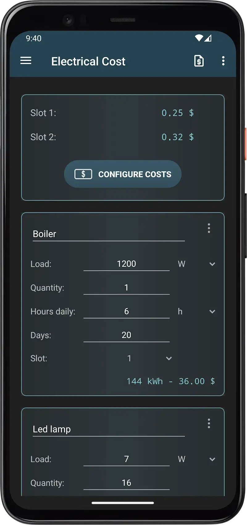 Electrical Cost screenshot 1