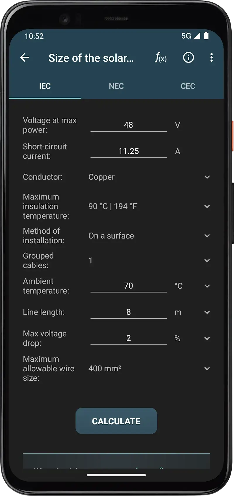 Photovoltaic Calculations screenshot 1