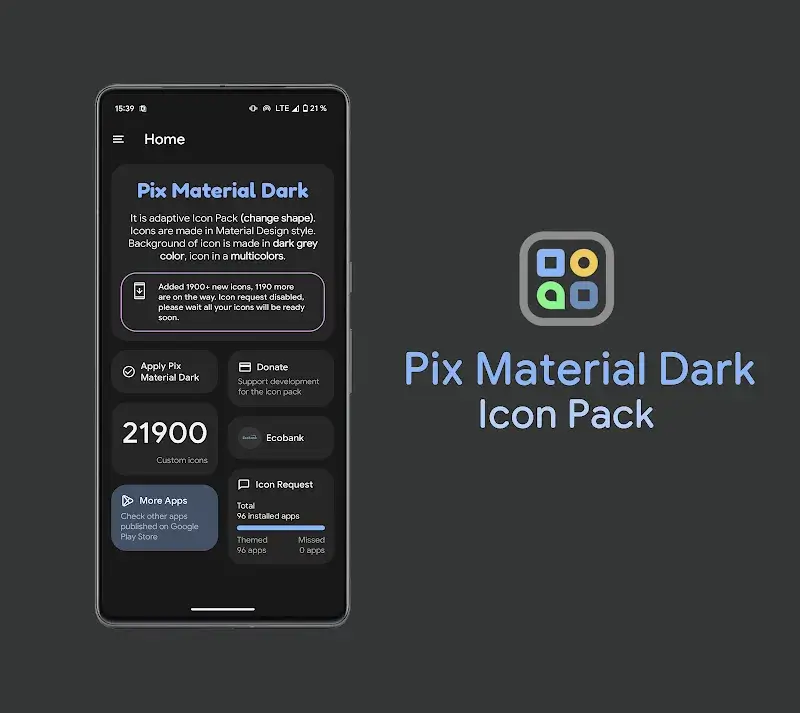 Pix Material Dark Icon Pack screenshot 1