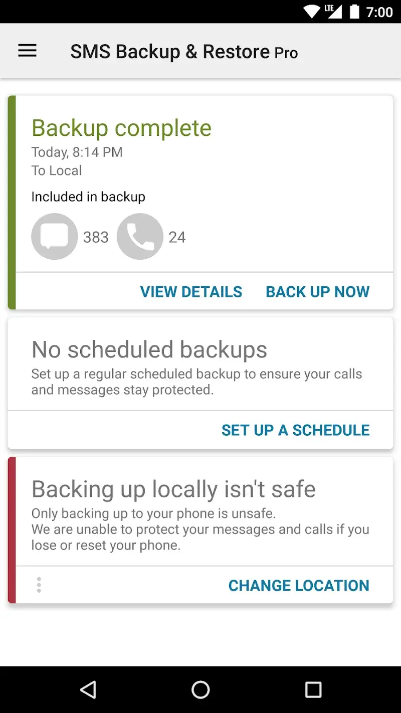 SMS Backup & Restore Pro screenshot 1