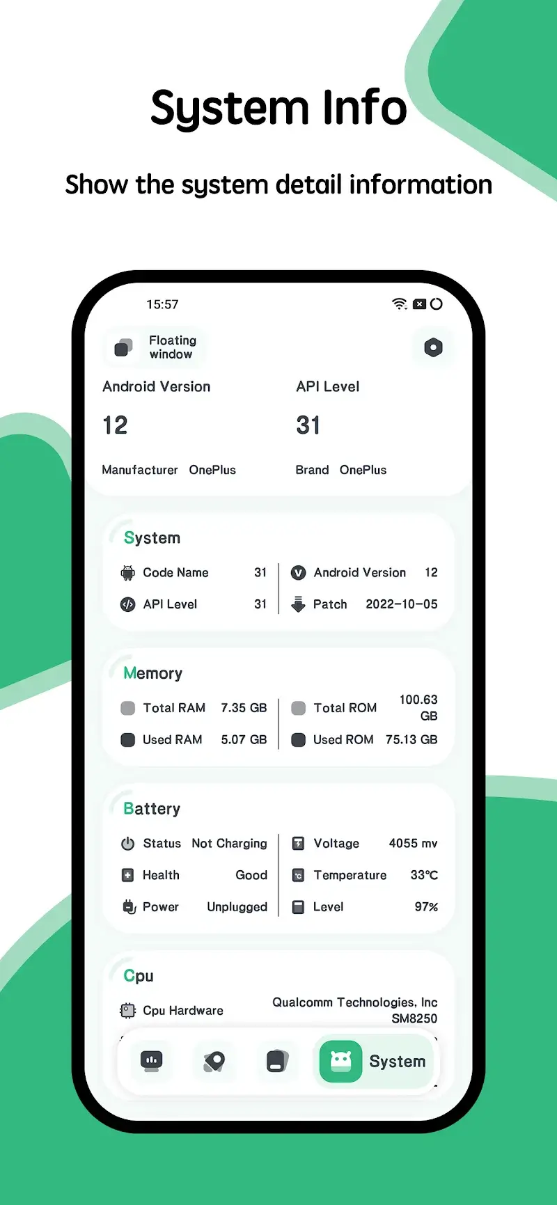 System Monitor Cpu Ram Battery screenshot 1