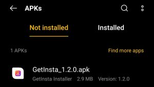locate getinsta apk file