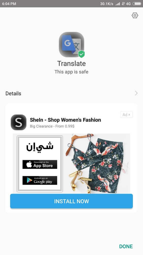 Google Translate APK installed