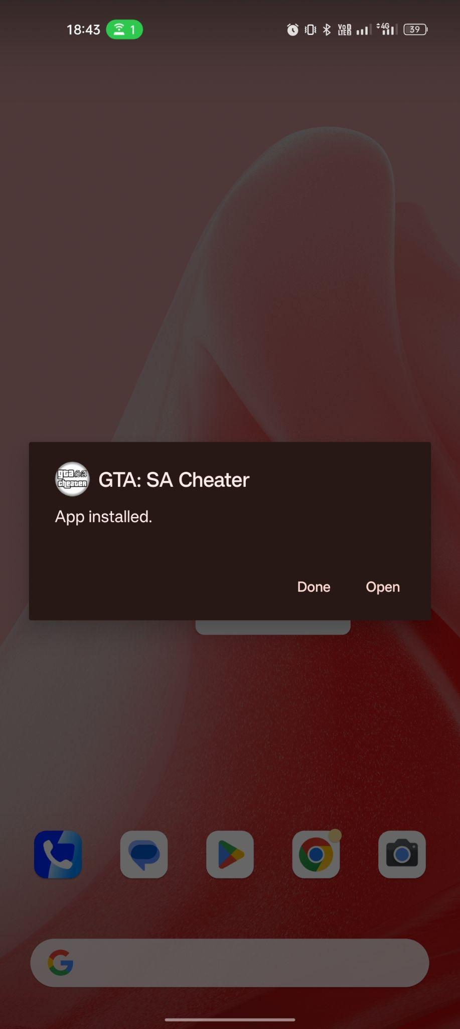 GTA San Andreas Cheater apk installed