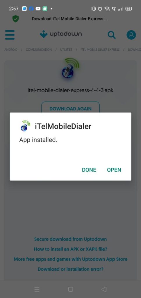 iTel Mobile Dialer Express apk installed