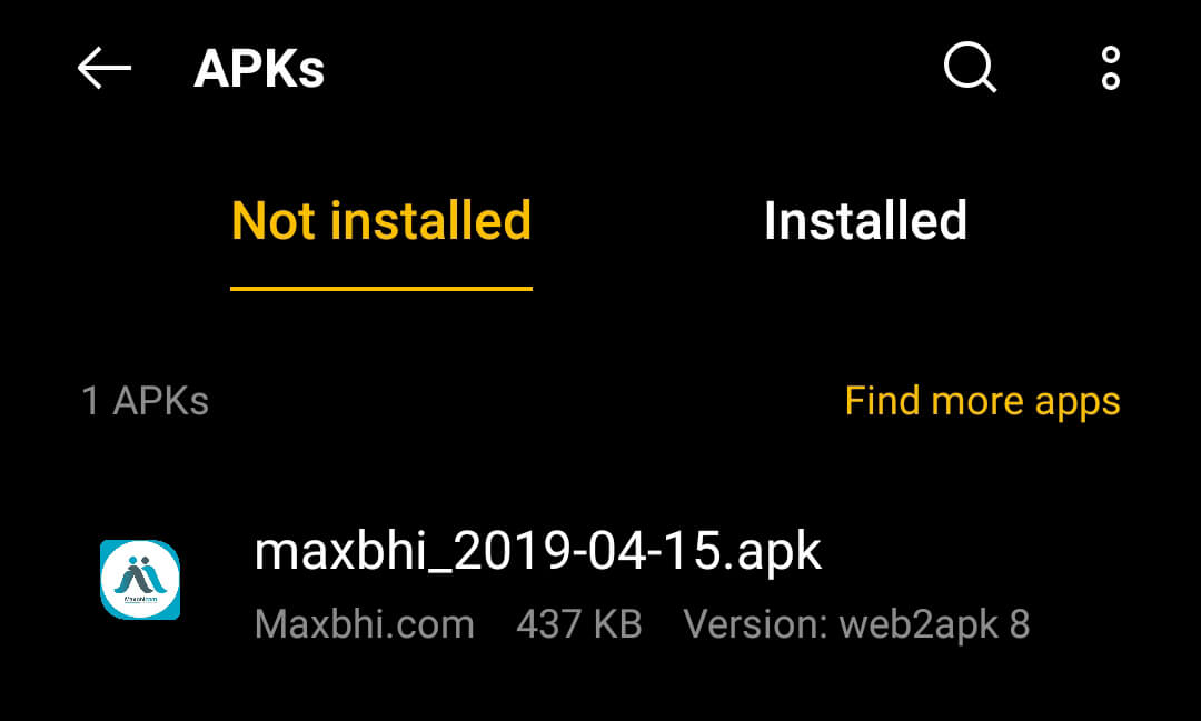 locate the downloaded apk file