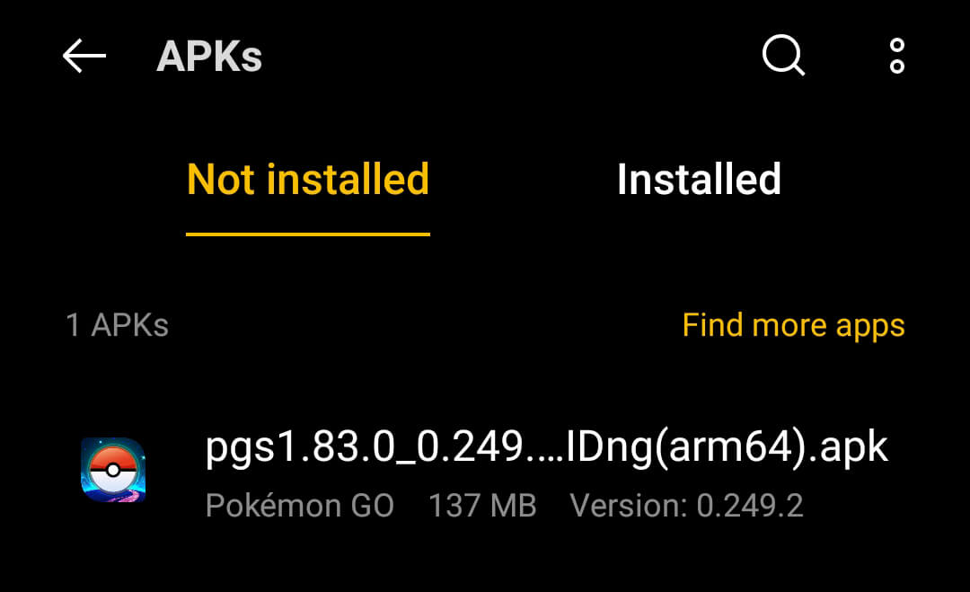 locate the downloaded apk file
