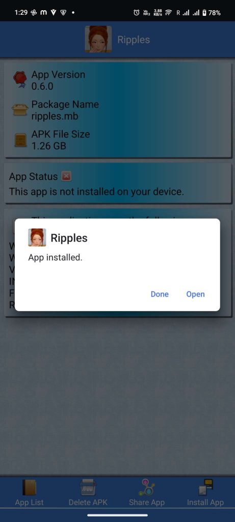Ripples APK Installed