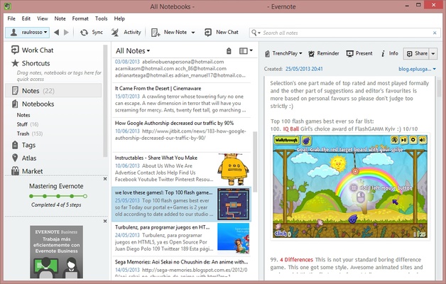 Evernote screenshot 1