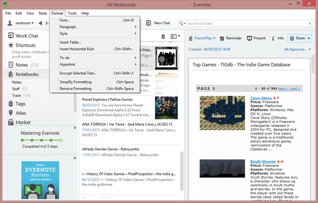 Evernote screenshot 1