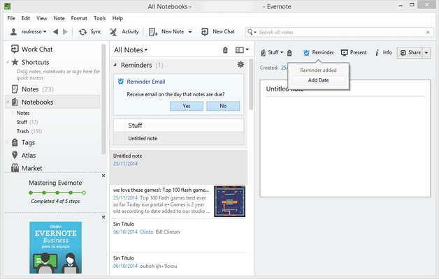 Evernote screenshot 1