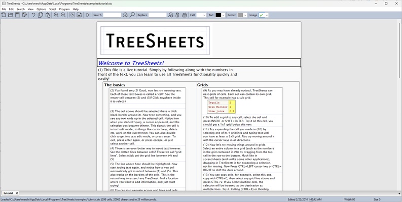Treesheets screenshot 1