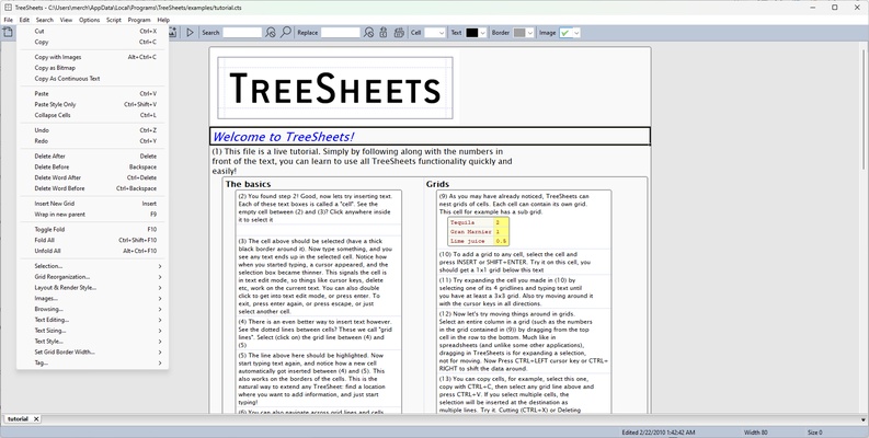 Treesheets screenshot 1