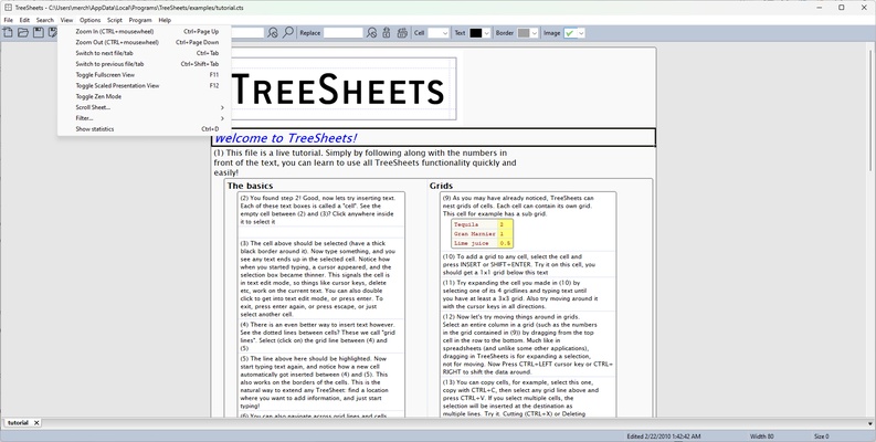 Treesheets screenshot 1