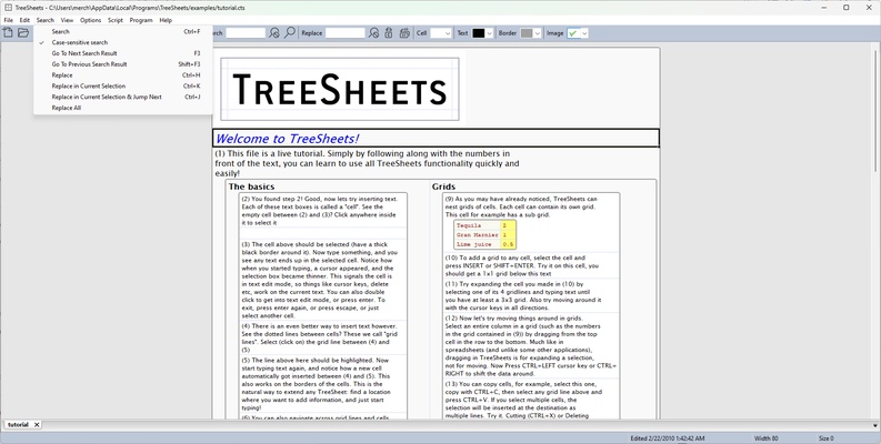 Treesheets screenshot 1
