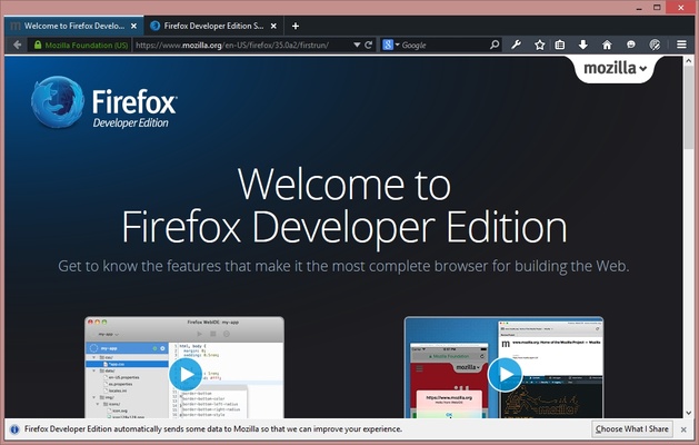 Firefox Developer Edition screenshot 1