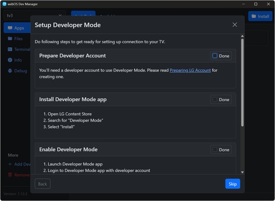 webOS Dev Manager screenshot 1