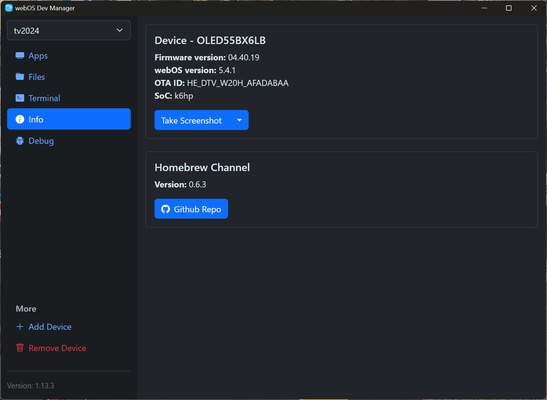 webOS Dev Manager screenshot 1