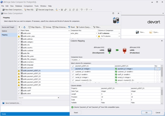 dbForge Data Compare for PostgreSQL screenshot 1