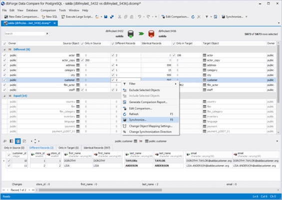dbForge Data Compare for PostgreSQL screenshot 1
