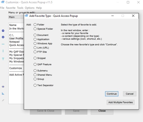 Quick Access Popup screenshot 1
