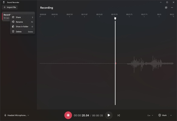 Windows Sound Recorder screenshot 1