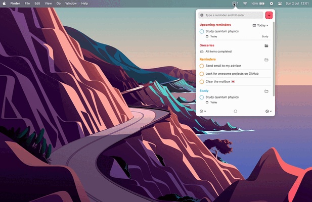 Reminders MenuBar screenshot 1