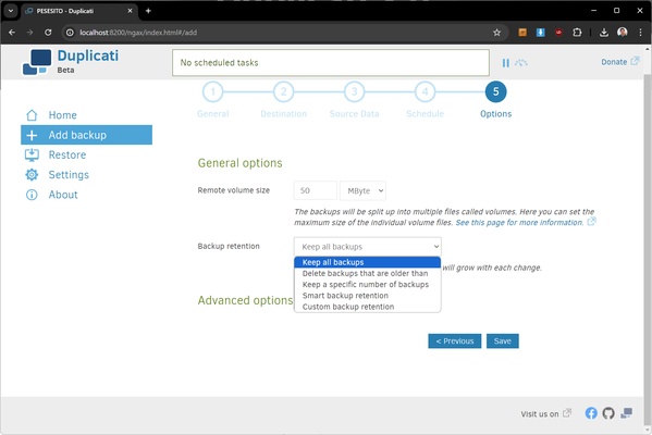 Duplicati screenshot 1