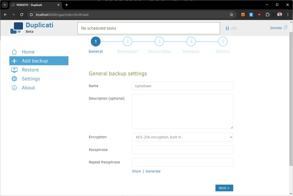 Duplicati screenshot 1