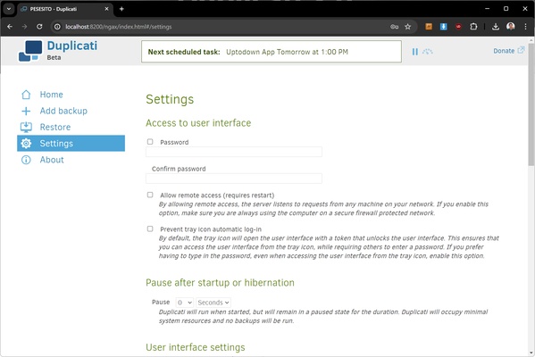 Duplicati screenshot 1