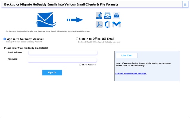 GoDaddy Email Backup Tool screenshot 1