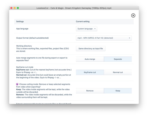 LosslessCut screenshot 1
