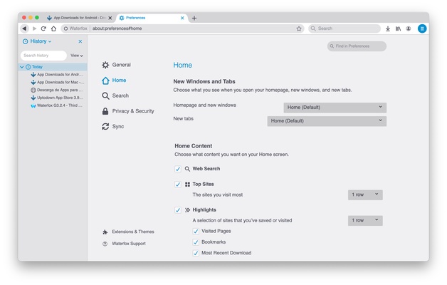 Waterfox screenshot 1