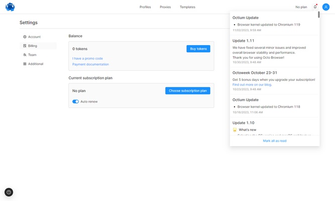 Octo Browser screenshot 1